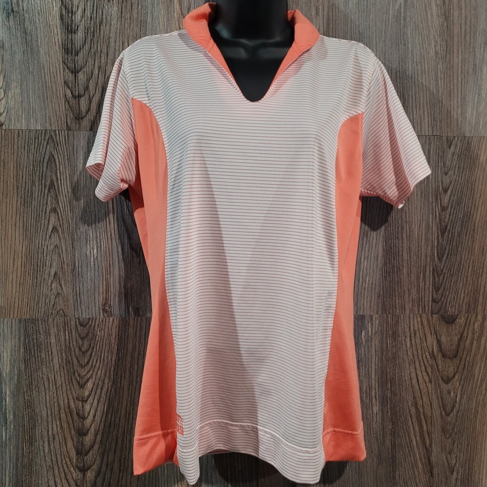 Kate Lord Women's Golf Polo Size L Orange Horizontal Stripe SS Tennis Pickleball